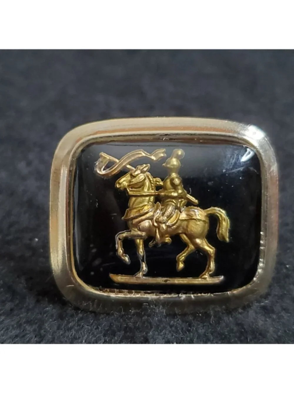 Vintage Warrior Cufflinks Gold Tone Black Equestrian 1.25